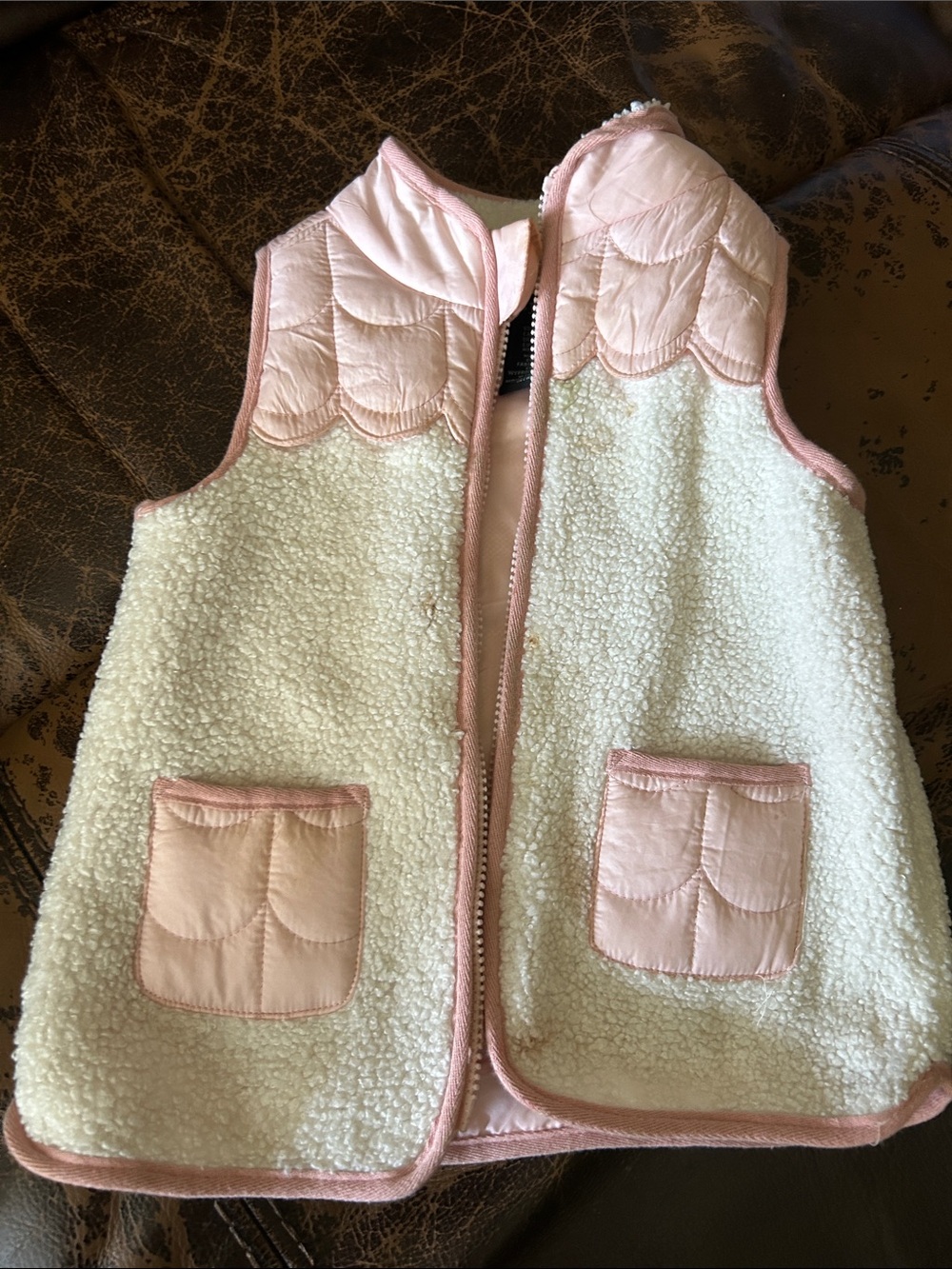 Cynthia Rowley Cream Sherpa Vest with Pink Trim